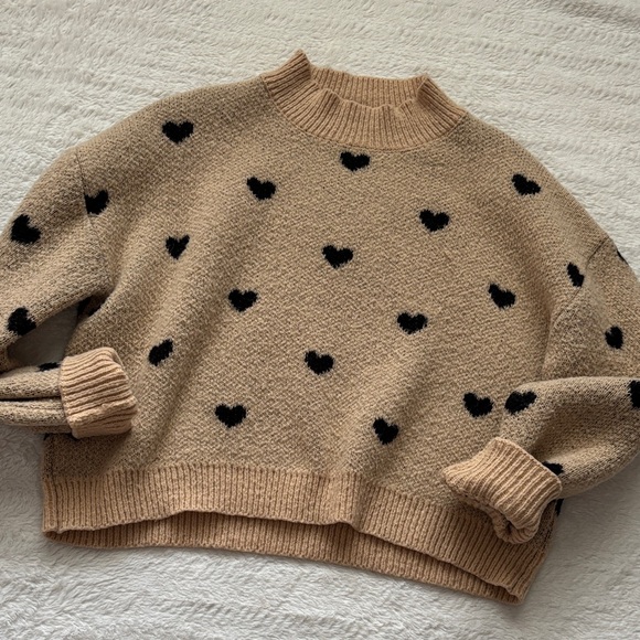 SHEIN Sweaters - Cozy Heart Pattern Sweater - Tan and Black
